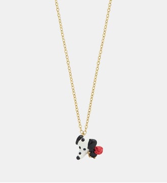 Collier pendentif dalmatien, pierre ronde facettée noire et rose rouge - Les Néréides - Multicolore