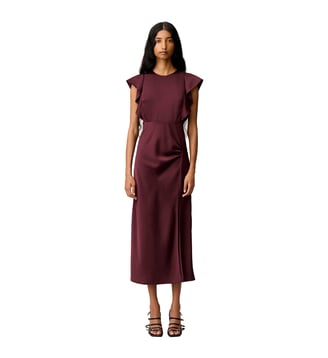 Robe longue satinée fendue - Claudie Pierlot - Bordeaux