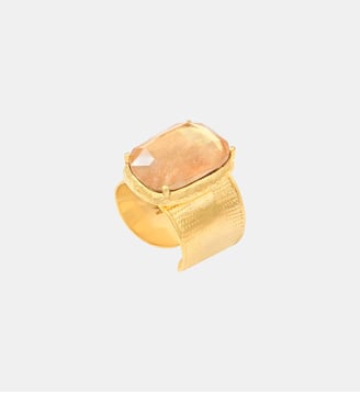 Bague ajustable rectangulaire   doré à l'or fin - Bysance - Satellite - Crystal