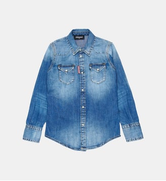 Chemise en denim avec logo - Dsquared2 - Denim bleu