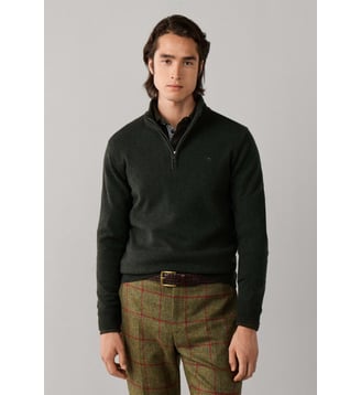 Pull En Laine D'agneau À Demi-Zip - Hackett London - Hunter green