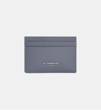 Porte cartes Lucien en cuir signature T - Le Tanneur - Gris bleu