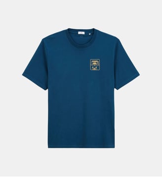 T-shirt col rond en coton imprimé poitrine - Serge Blanco - Bleu