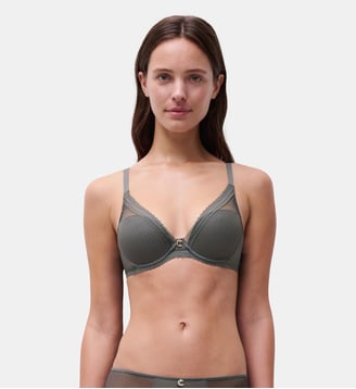 Soutien-gorge coques plongeant en dentelle - Chantelle - Vert argile