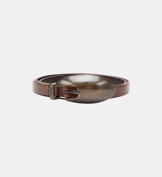 Ceinture 1.5 cm fine en cuir avec boucle sculpturale - Diesel - Marron