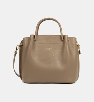 Grand sac à main Foulonné Double LOUISA en cuir - Lancaster - Taupe, in et or