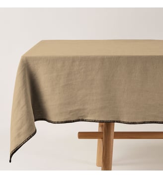Nappe Rectangulaire  Lin lavé à finition point de feston - Madura - Seigle et feston noir