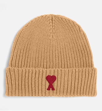 Bonnet en laine Ami de Coeur - AMI Paris - Camel et rouge