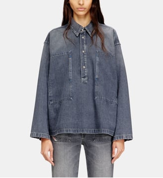 Haut Henley en denim effet sali - Diesel - Bleu