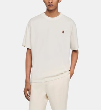 T-shirt à logo en cuir - Sandro - Beige et blanc