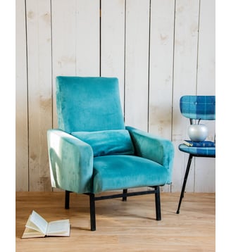 Fauteuil en velours Jakob N°737- Produit chiné - Debongout - Bleu
