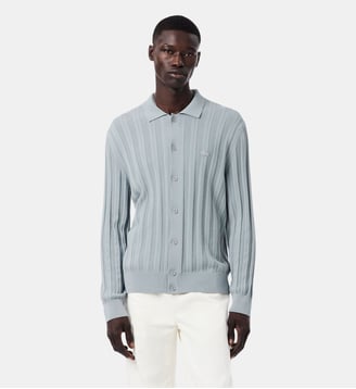 Cardigan col polo côtelé fluide - Lacoste - Gris