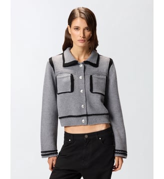 Cardigan style preppy - Pinko - Gris mélangé et noir