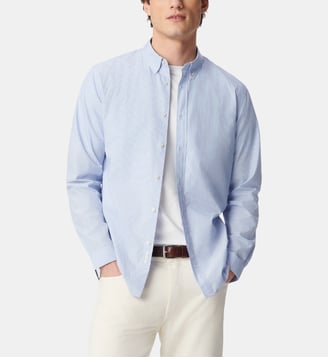 Chemise slim coton bio motif rayures - Ikks - Bleu grisé