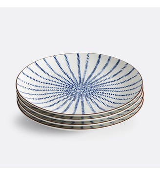 Lot de 4 assiettes plates motif rayons - La Redoute Interieurs - Bleu blanc