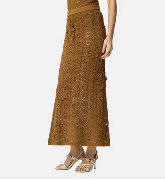 Jupe midi effet crochet avec fleurs appliquées - Pinko - Bronze