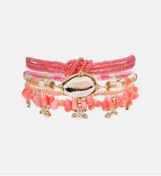Bracelet manchette multiliens avec perles et pampilles FIORES - Hipanema - Corail