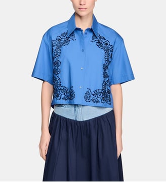 Chemise brodée et perlée - Sandro - Bleu