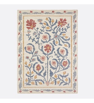 Tapis en jute motif fleurs - La Redoute Interieurs - Naturel et bleu