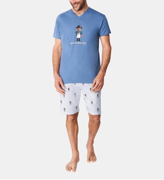 Pyjashort en jersey de coton léger - Napoléours - Arthur - Bleu