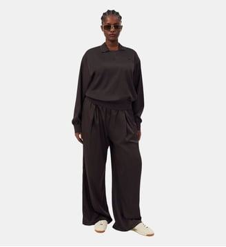 Pantalon oversize satiné - Lacoste - Marron