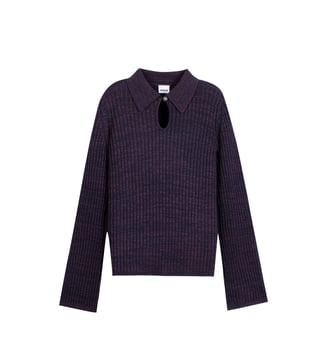 Pull tricot mouliné goutte devant - Ikks - Violet foncé