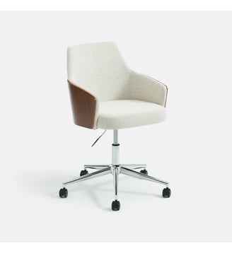 Fauteuil de bureau rotatif tissu bouclette - La Redoute Interieurs - Écru et plaqué noyer