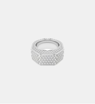 Bague cocktail Dextera, Forme octogonale, Pavé, Métal rhodié - Swarovski - Blanc et argent