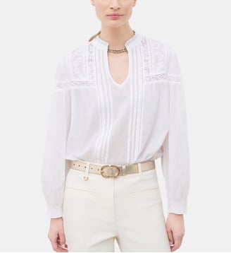 Chemise creme - Motif uni - Coton - Coupe droite - Caroll - Blanc