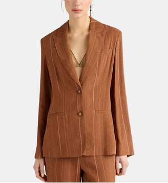Veste caliche en lin/viscose rayé - Momonì - Sienne brûlée