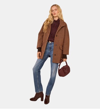 Manteau En Laine Mélangée Motif Pied-De-Poule Celia - Maison 123 - Cannelle