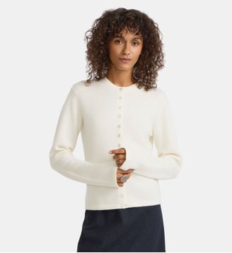 cardigan pression "12 ans" en cachemire marron - Agnès b. - Blanc écru