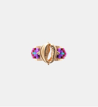 Bague réglable cabochon coquillage et perles tissées ZENITH - Hipanema - Lilas