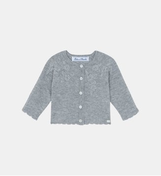 Cardigan -  moyen laine broderies fleurs - Tartine Et Chocolat - Gris clair