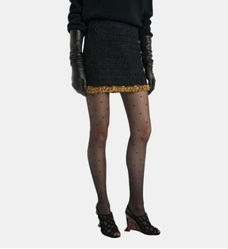 Jupe courte à galon brodé en tweed - Balmain - Noir