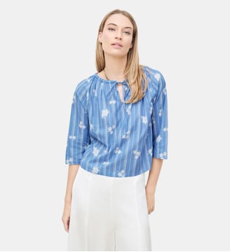 Chemise chic - Motif rayures - Coton - Coupe droite - Caroll - Bleu clair