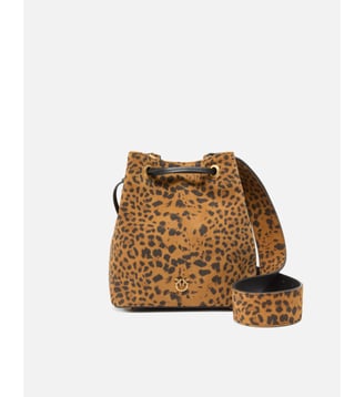 Petit sac seau à bandoulière en daim léopard - Pinko - Multicolore