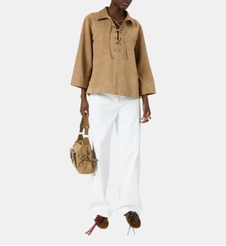 Chemise à lacet en cuir velours - TILYA - Gerard Darel - Sable