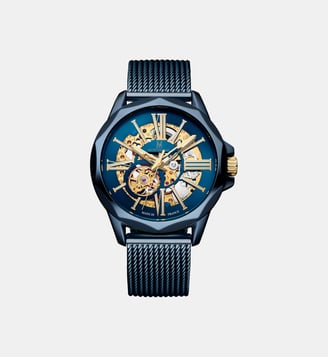 Montre automatique Round Bleu foncé, Doré MOW1206 - Montignac - Bleu foncé