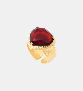 Bague ajustable   doré à l'or fin - Bysance - Satellite - Rouge