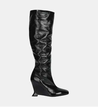 Bottes wedge en cuir verni froissé - Balmain - Noir