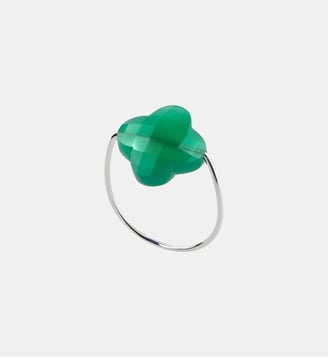 Bague, agate verte, or blanc Morganne Bello