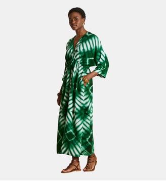 Robe longue manches 3/4 à imprimé - La Fée Maraboutée - Vert