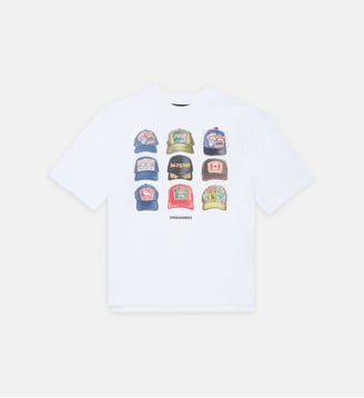 T-shirt avec imprimé de casquettes et logo - Dsquared2 - Blanc