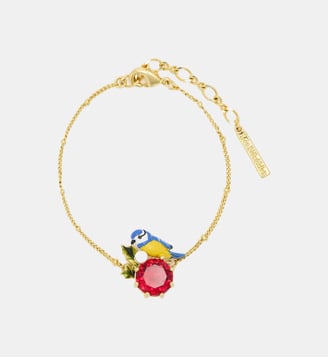 Bracelet fin mésange et pierre ronde rouge - Les Néréides - Multicolore