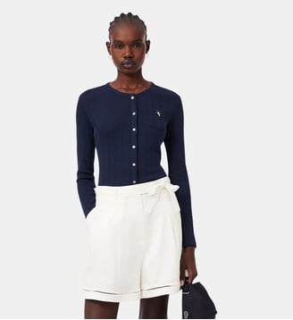Cardigan slim fit marquage pointelle - Lacoste - Bleu marine
