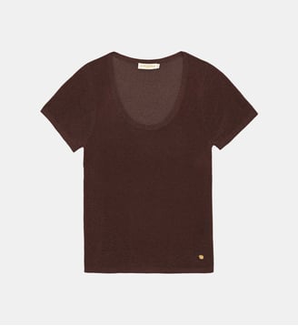 T-shirt manches courtes col rond uni MISHAN - La Petite Etoile - Marron