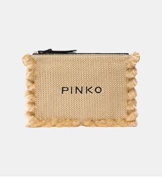 Petite trousse en raphia à logo et pompons - Pinko - Noir et doré