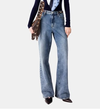 Jean large avec boucles en cuir - Maje - Bleu