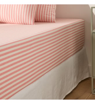 Drap-housse coton bonnet 30 cm - La Redoute Interieurs - Rayé corail